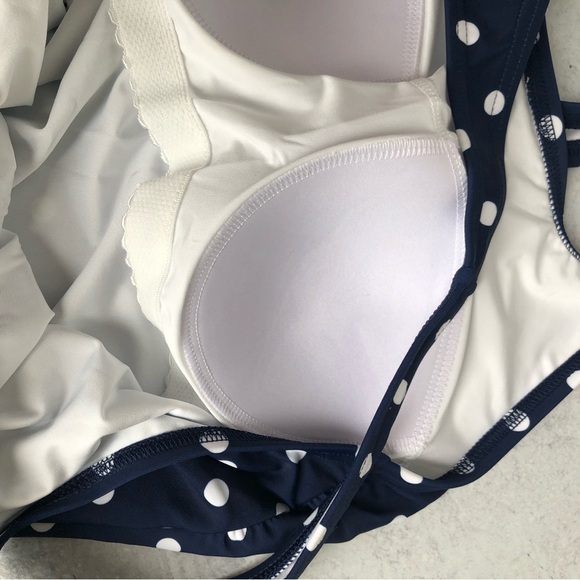 Lands End Swimsuit Navy Blue Polka Dot One Piece Medium - Picture 9 of 10